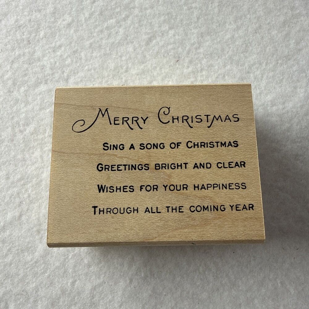 Stamp Francisco Vintage Merry Christmas Rubber Stamp Song Quote Wood Mount